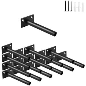 16 Pcs 4" Black Steel Floating Shelf Bracket Blind Shelf Supports - Hidden Brackets for Floating Wood Shelves - Concealed Blind Shelf Support – Screws and Wall Plugs Included
