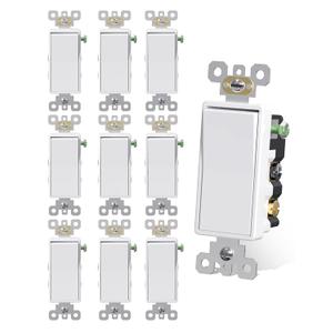 AIDA 4 Way Switch Decorative Light Switch, 15Amp, 120/277 Volt, 4 Way Decorative Light Rocker Switch Replacement, Self-Grounding, Residential and Commercial Grade, UL Listed (10 Pack, Glossy White) (Without Wall Plate)
