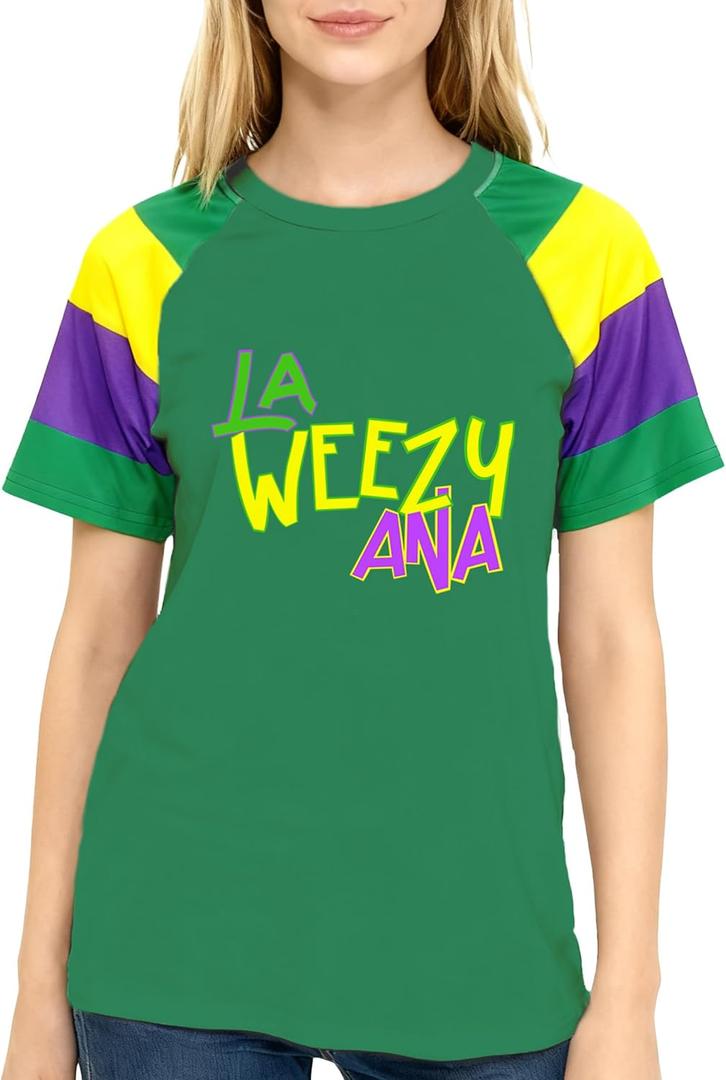 Fat Tuesday Shirt for Women La Weezy Ana T-Shirts New Orleans Carnival Tee Tops (Green, XXL)