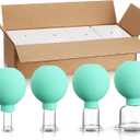 BBTO 4 Pieces Glass Cupping Set Glass Silicone Cupping Cups Massage Vacuum Suction Cupping Cups for Body Face Leg Arm Back Shoulder Muscle and Joint Pain (Mint Green)