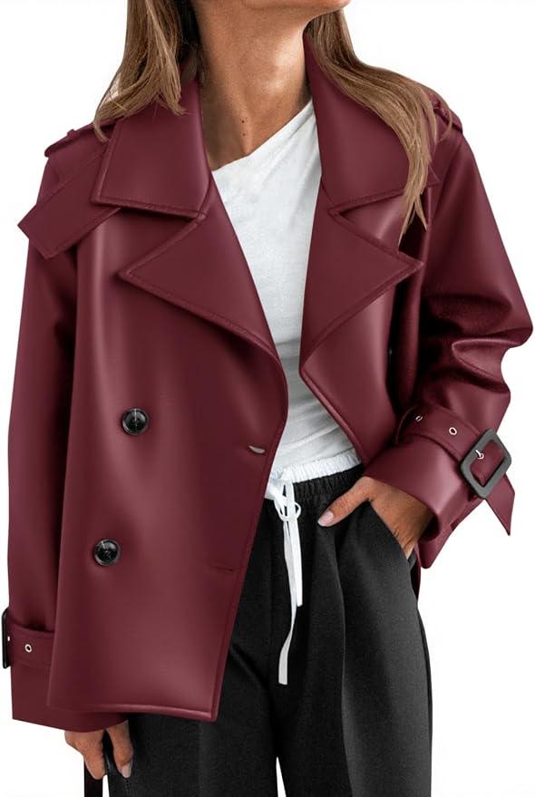 Yousify Womens Textured Faux Leather Jackets Oversized Button Down Motorcycle Clothes Casual Fall Trendy Coat Outerwear, Large
