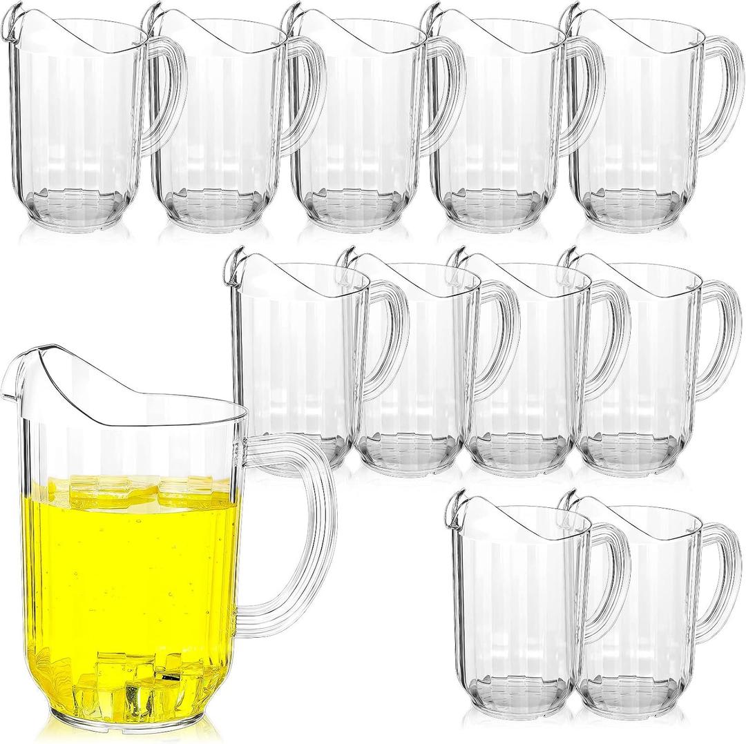 Tessco for you 12 Pcs Plastic Pitchers 60 Ounce Clear Restaurant Jug Large Water Pitcher Carafe Serve Milk Tea Juice Drink for Parties Container Dispenser Beer Jar (Classic)