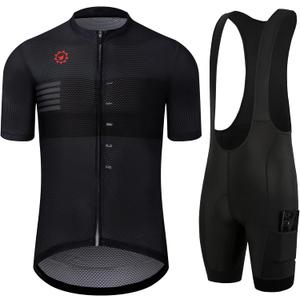 GCRFL Men's Cycling Jersey Sets Road Bike Jersey Riding Shirts Lightweight, Bib Shorts with Pockets Padded (Black), XL