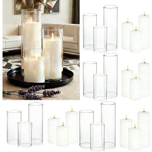 24 Pcs White Pillar Candles and Glass Cylinder Vases Clear Glass Pillar Candle Holders Hurricane Glass Candle Holders for Table Centerpieces Wedding, Party, Event, Home Office