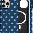 Magnetic for iPhone 16 Pro Max Case Cute Big Polka Dot Phone Case, Shockproof Slim TPU and Hard PC Protective Phone Cover Compatible with MagSafe Designed for Women Girls, Large Lake Blue