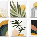 COMMINY Abstract Boho Pillow Covers 16x16 Set of 6 Decorative Sunset Leaves Throw Pillow Cover for Couch Minimalist Modern Pillow Case for Living Room Sofa Home Decor