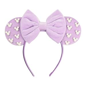 JIAHANG Velvet Mouse Ears Hair Bow Headband with Pearls, Party Decoration Headwear Hair Accessories for Women Girls (velvet purple 05)