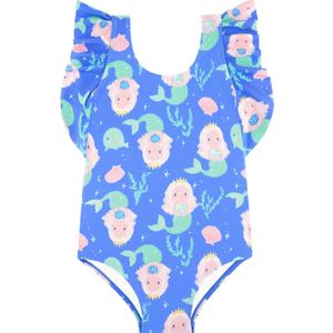 Girls One Piece Cute Swimsuit with Ruffled Straps, UPF 50+ Beach Bathing Suit for Toddler Teen Girls, Size 3M-12Y