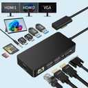 12 in 1 Dock Triple Displays Dual HDMI+VGA with Power Adapter, Docking Station for Pro 11/10/9/8/X/7/6/5/4, Laptop Go/7/6/5/4/3/2/1,Book