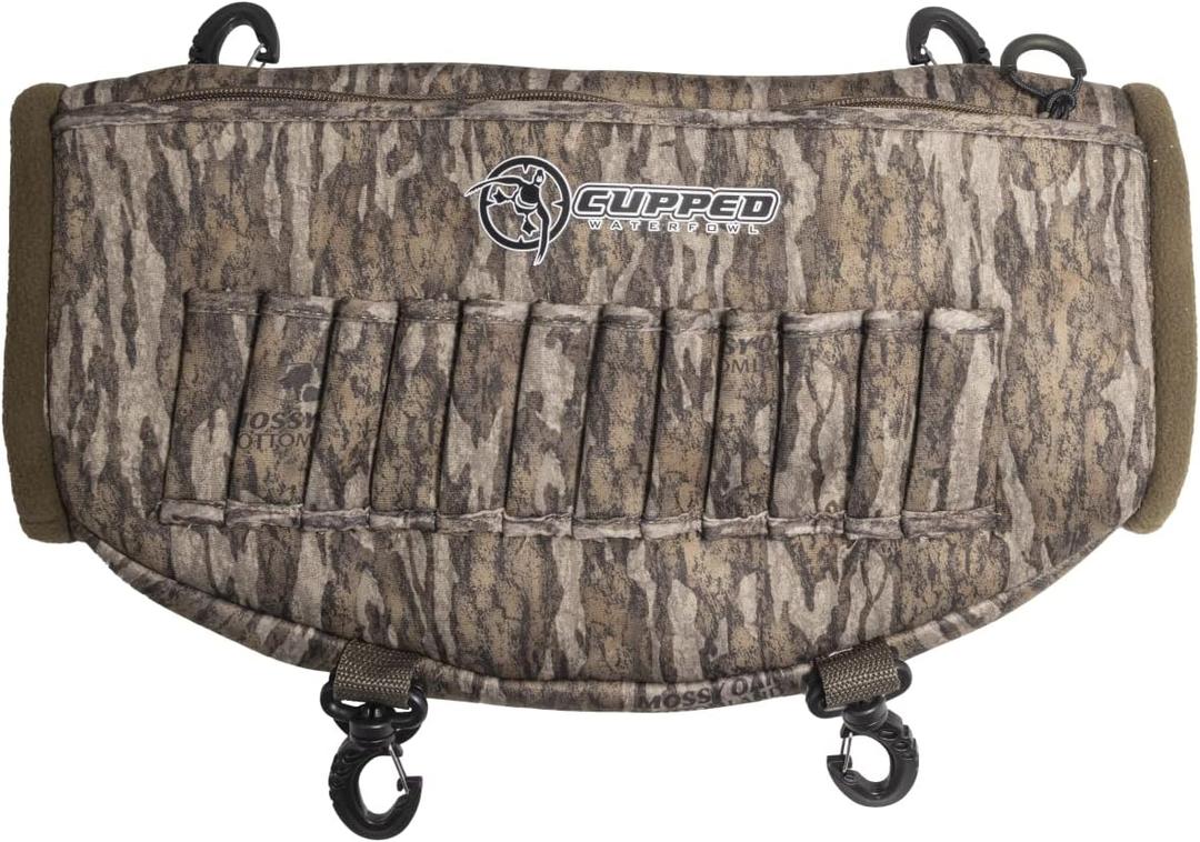 Cupped Waterfowl Deluxe Hunting Camo Hand Warmer, Fleece Lined Hand Warming Pocket with Exterior Shell Holders (One Size, Mossy Oak Bottomland Camo)