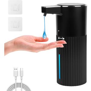 Automatic Liquid Soap Dispenser Touchless,13.52oz Wall Mounted Rechargeable Smart Hand Soap Dispenser, 4-Level Adjustable, for Kitchen Bathroom Office Kids Family Black