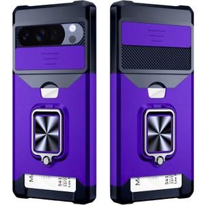Multifunctional Google Pixel 10 Pro XL Case with Card Holder and Sliding Camera Cover - Wireless Charging Compatible Pixel 10 Pro XL Wallet Case with Magnetic Kickstand (Purple)