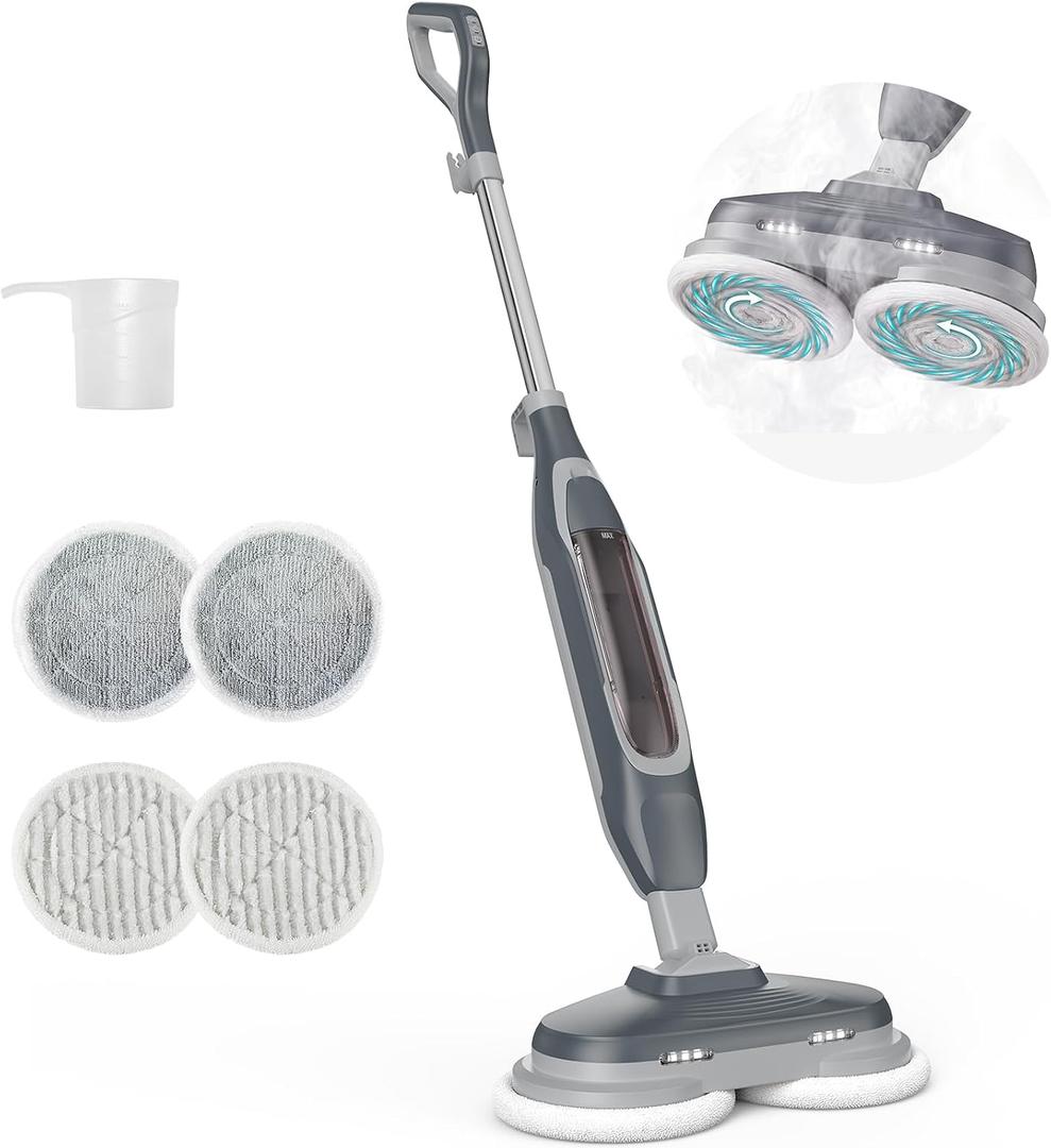OLIXIS Steam Mop, All-in-One Scrubbing Steam Mops for Floor Cleaning with Rotating Pads, Floor Steamer with 2 LED Lights, 4 Cleaning Modes, Swivel Steering, 16.4 FT Cord, Safe for Hardwood and Tile