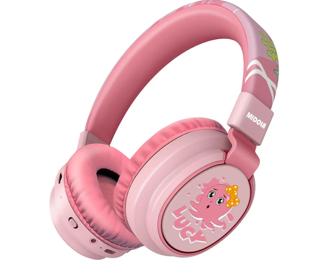MIDOLA Kids Headphones Wireless Bluetooth Volume Limit 85dB /110dB Over Ear Foldable Headset with Mic/Wired Inline AUX Cord for Children Boy Girl School Tablet Pad Phone Cartoon Pink