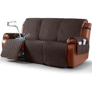 Ruaozz Waterproof Recliner Sofa Covers, Couch Covers for Reclining Couches 1-Piece Reclining Couch Cover Washable Furniture Protector with Elastic Straps Pocket for Kids Pets (Chocolate, 3 Seater)