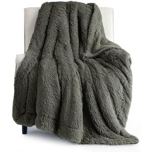 Bedsure Fluffy Olive Green Throw Blanket Gifts for Women, Men, Soft Fleece Cozy Fuzzy Sherpa Plush Warm Minky Thick Faux Fur Throws for Couch, Dark Green Decor House Blanket Gifts for Her, 50x60