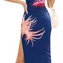 Women's Tube Strapless Maxi Dress Side Slit Bodycon Dresses Sleeveless Off Shoulder Backless Cocktail Dress 295 (Blue, M)
