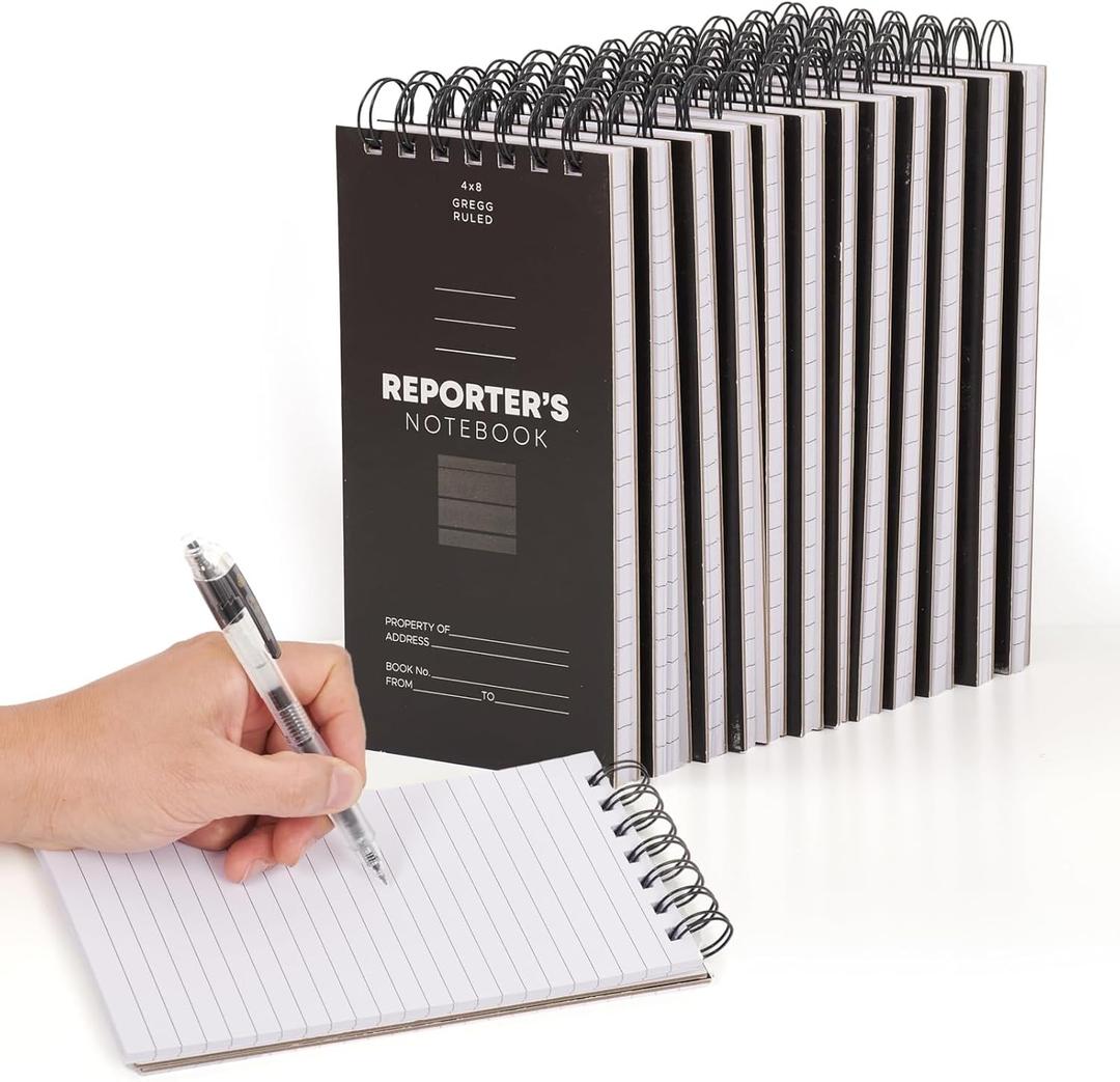 Paper Junkie Reporters Notebook 12-Pack, 8 x 4 Inches  Black Top Bound Spiral Notepads with 70 Sheets Each  Compact & Durable Journal for Journalists, Students, Detectives & Professionals