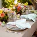 COTTON CRAFT Cloth Napkins - Set of 8 Soft 100% Cotton - White Napkins with Elegant Crochet Border Trim in Pink, Aqua, Yellow, Green Easter Spring Summer Lunch Dinner Serviettes - Multicolor - 17x17