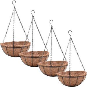 EIMQUVW 4 Pack Hanging Planter Basket Outdoor Large Hanging Flower Pots Indoor 12 inch with Coco Coir Liner Round Wire Plant Holder Chain Hanging Basket Garden for Home Decor Balcony Office1, 4.71 inches x 6.8 inches x 2.71 inches