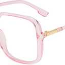 bullabulling Retro Square Reading Glasses For Women Blue Light Blocking Oversized Eyeglass Frames Large lens (Pink)