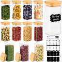 TBWIND 12 Pack 10 oz Square Glass Spice Jars with Lids and Labels Airtight Small Spice Containers Set, Clear Glass Storage Jars for Seasoning, Spices, Kitchen Pantry Organization