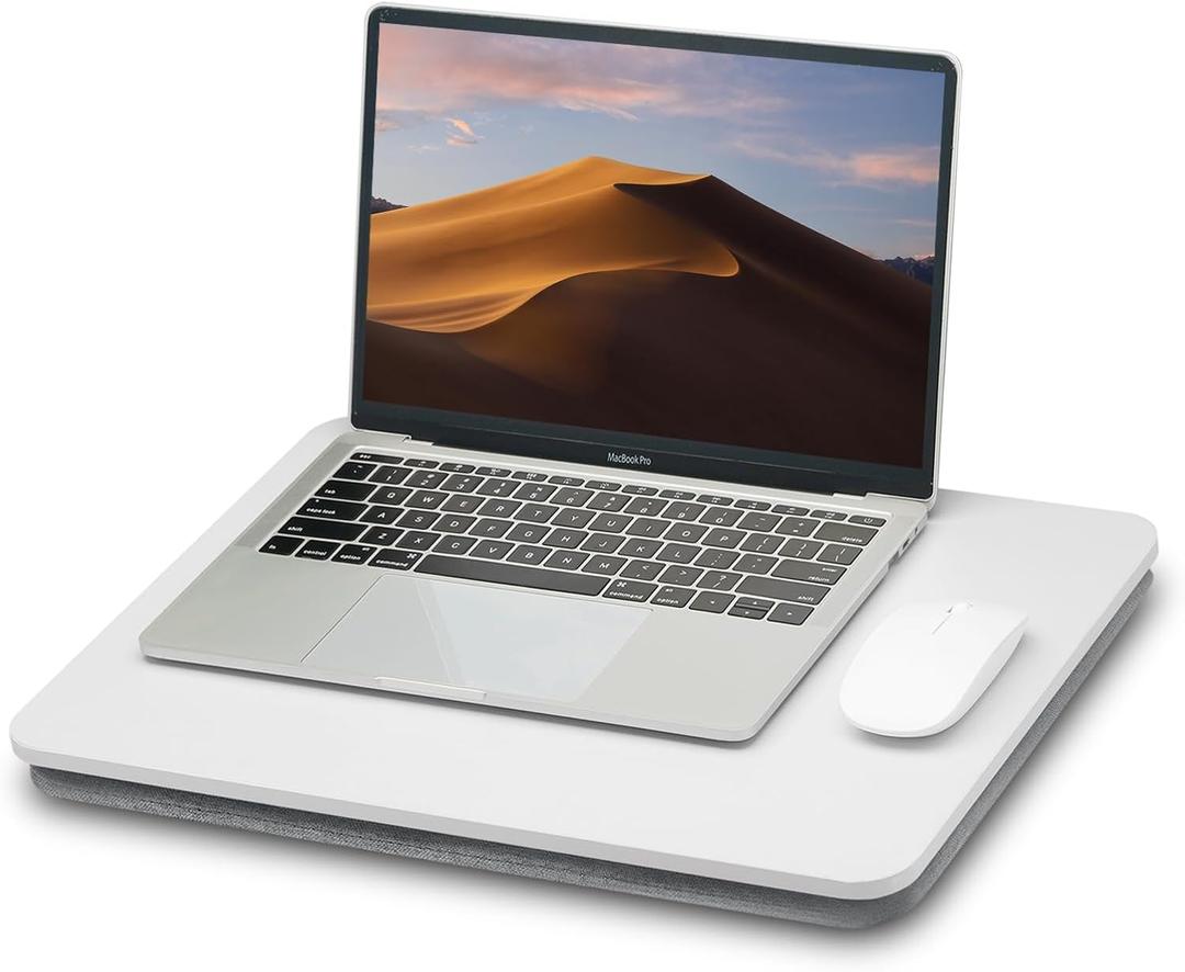 ZEAPTAC Portable Lap Laptop Desk with Pillow Cushion, Fits up to 15.6 inch Laptop, Lap Stand for Bed & Couch & Carpet, Book Tablet/ Drawing Board/ Computer Laptop Stand - White