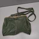 Women Vintage Small Retro Handbags Kiss Lock Crossbody Purse Frosted Leather Messenger Bag Tote (Green)