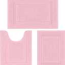 SHACOS Pink Bathroom Rugs Sets 3 Piece, 16"x24" + 20"x32" Non Slip Bath Mat and 20"x24" Toilet Rugs U Shaped Washable, Soft Fluffy Water Absorbent Bath Rugs for Bathroom