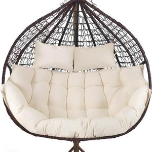 DANGHOOGY Outdoor Double Egg Chair Cushions, Waterproof Wicker Egg Chair Replacement Cushion, Thickened Hanging Chair Cushion, 65x47x7 Inches (Cream), Patio Furniture Cushions
