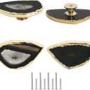 Malimali Unique Black Agate Cabinet Knobs and Pulls Set of 4, Knobs for Cabinets and Drawers Gold Dresser Knobs Bifold Door Knob for Closet Kitchen Cupboard