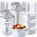 Aoriher 300 Pieces 10 oz Mini Cake Pans with Lids, Aluminum Foil Baking Cups, Square Disposable Cupcake Cups Baking Tins for Wedding Birthday Party Supplies(White, Silver)