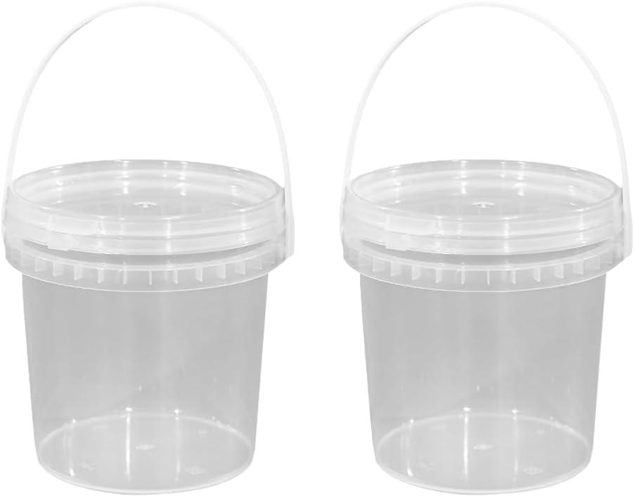 DOITOOL 2Pack Clear Plastic with Lid and Handle (1L) Ice Cream Tub with Lids, Food Grade Round Plastic Pail Container, Freezer Food Storage Containers