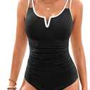 Womens One Piece Swimsuit Tummy Control - Slimming Bathing Suit V Wired Full Coverage 2025 Swimwear (XX-Large, Black and White)