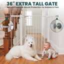 Mumeasy 36" Extra Tall Dog Gate, Auto Close Baby Gate for Stairs Doorways, 29.7-46" Wide Walk Thru Child Safety Gate for House, Easy Install Pressure Mounted Metal Pet Gate with Door, White