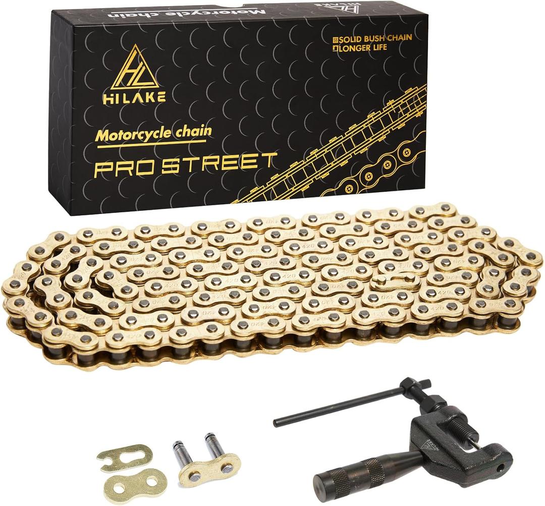420H Motorcycle Chain 132 Links Non O-Ring with Connecting Master Link and Chain Breaker Heavy Duty Drive Chain for Motorcycle Bicycle Go Kart Mini Trail Bike