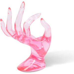 DI QIU REN Hand Form Ring Holder Jewelry Display Holder, Pink Room Decor Aesthetic Bracelet Ring Watch Stand Support Holder Preppy Jewelry Holder for Y2k Room Decor (PINK)