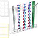 Acrylic Straw Holder for Cabinet Door, Straw Dispenser with Double Sided Adhesive Tape and Stickers, Reusable Tumbler Straw Storage, for Brushes, Colored Pencils, Markers