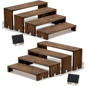 HBlife 2 Set Widened Wood Display Risers for Vendor Events, Stackable Modular Cupcake Stand Buffet Risers, Dessert Table Display Set, Tiered Display Shelves, Coffee Bar Organizer, Charcoal