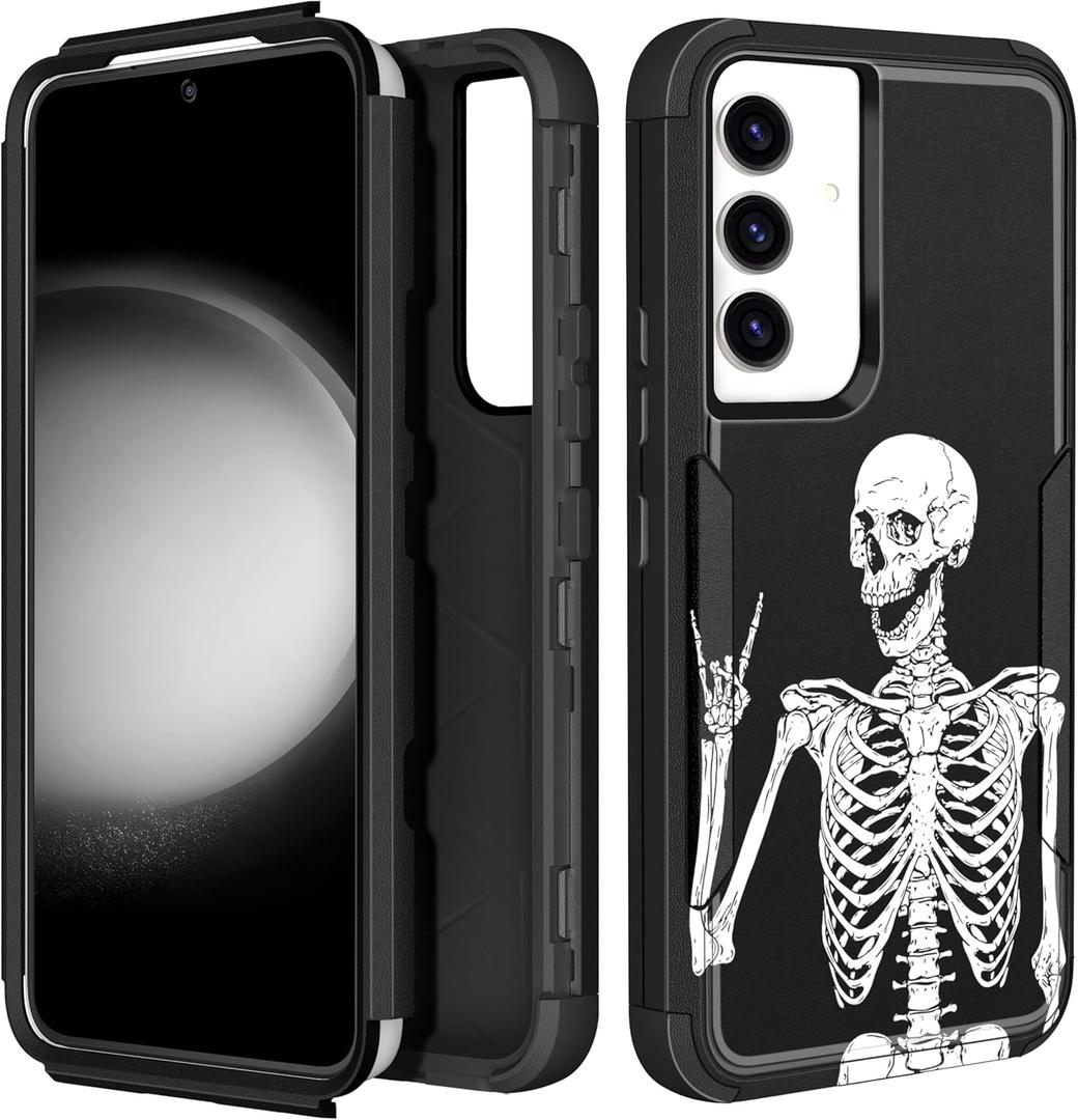 for Samsung Galaxy S24/S25 Case for Women - Cute Phone Cover Cool Aesthetic Unique Design Teen Black Skeleton Heavy Duty Protective Shockproof Funda Samsung S24/S25 Case