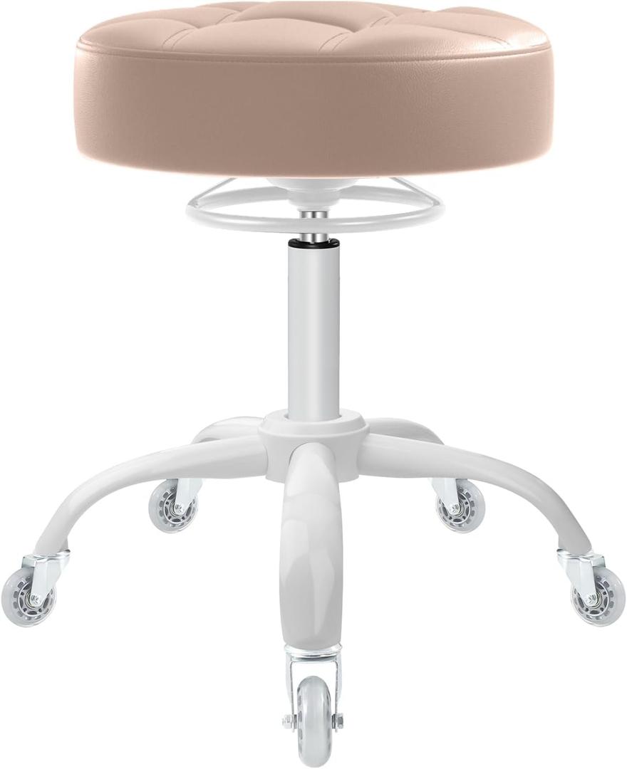 Rolling Stool Heavy Duty 400lb: Super Soft Seat Cushion,360 Swive,Height Adjustability,No Squeaky Noises,No Tip Over,New Upgraded stool Salon Stool Chair, Tattoo Facial Massage Spa Medical(Beige)