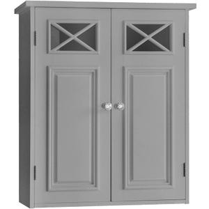Teamson Home Dawson Contemporary Removable Wooden Wall Cabinet- Gray, Cross Trim Wall Cabinet, 7"D x 20"W x 24"H