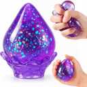 Dream Glitter Drop Squishy, Sugar Droplet Squishy Stress Ball, Water Drop Fidget Toy, Raindrop Squishy Sensory for Anxiety Relief, Slow Rising Squeeze Toy Gift for Birthday (Glitter Purple), 2.4 inches