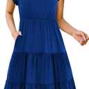 kinstell Womens Summer Casual Midi Dresses Ruffle Sleeve V Neck 2025 V Neck Tiered Swing A Line Dresses (Z-blue), XL