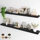 Fun Memories 66 Inch Fireplace Mantel - Long Floating Shelf, Wall Mounted Farmhouse Display with Invisible Heavy Duty Metal Bracket, Black, 2 Pack