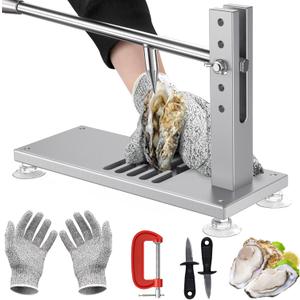 Oyster Clam Opener Machine Adjustable Oyster Shucker Machine Shucker Tool Set Including Knives, Glove and G-Clip, Seafood Tools for Hotel Family Buffet