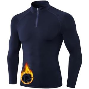 Tesuwel Mens Thermal Shirts 1/4 Zip Winter Warm Fleece Compression Base Layer Tops for Ski Golf Cycling,Warm,Quick Dry M