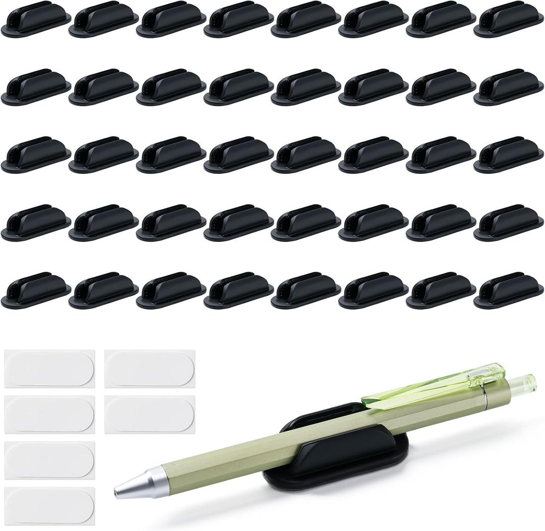 40 Pack Adhesive Pencil Holders for Desk,Silicone Flexible Pen Holder for Wall, Office, School,Home,Classroom Must Haves,Teacher Supplies Accessories,Desk Organizer,Art Supply,Small Gift(40, Black)