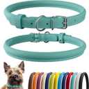 CollarDirect Rolled Leather Dog Collar, Soft Padded Round Puppy Collar, Handmade Genuine Leather Collar Dog Small Large Cat Collars 13 Colors (8-11 Inch, Mint Green Smooth) (Minty Blue Smooth)