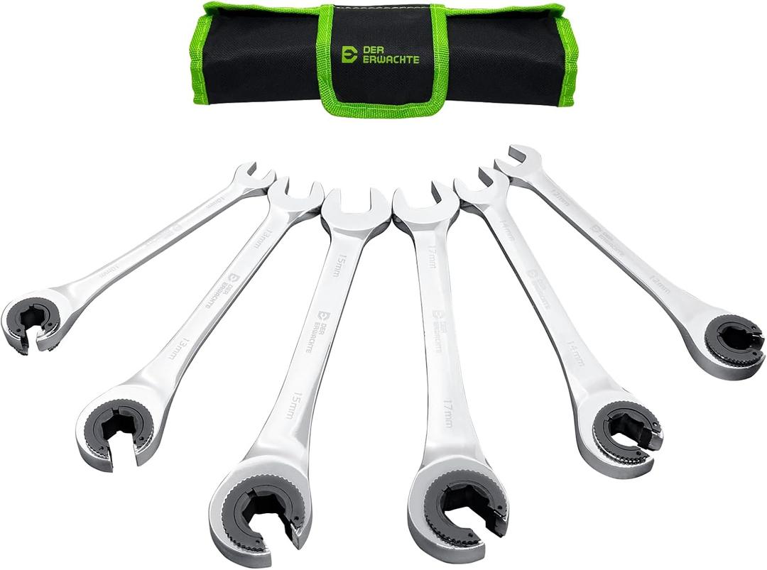 Der Erwachte 6-Piece Ratcheting Wrench Set, Metric Ratcheting Tubing Wrench Set, 10-17mm, 72-Tooth Gear, CR-V Steel, with Organizer Bag, Gifts for Men